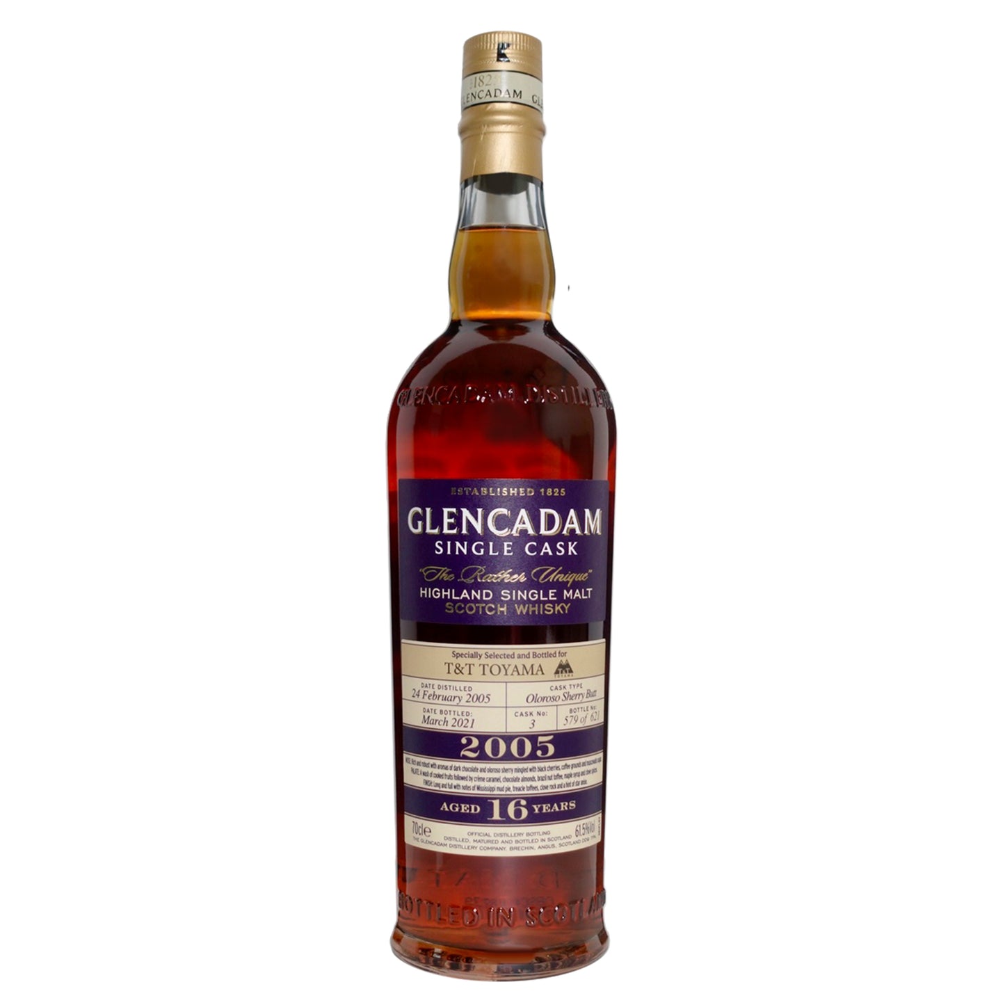 Glencadam 2005 16-Year-Old 61.5% Oloroso Sherry Butt / OB for T&T Toyama OB: Abbreviation for Official Bottle