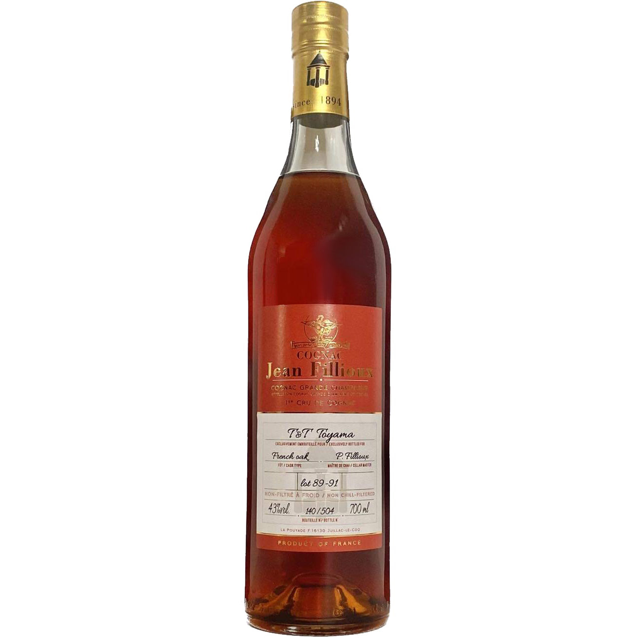 Jean Fillioux Lot.89-91 43% French Oak for T&T Toyama Cognac